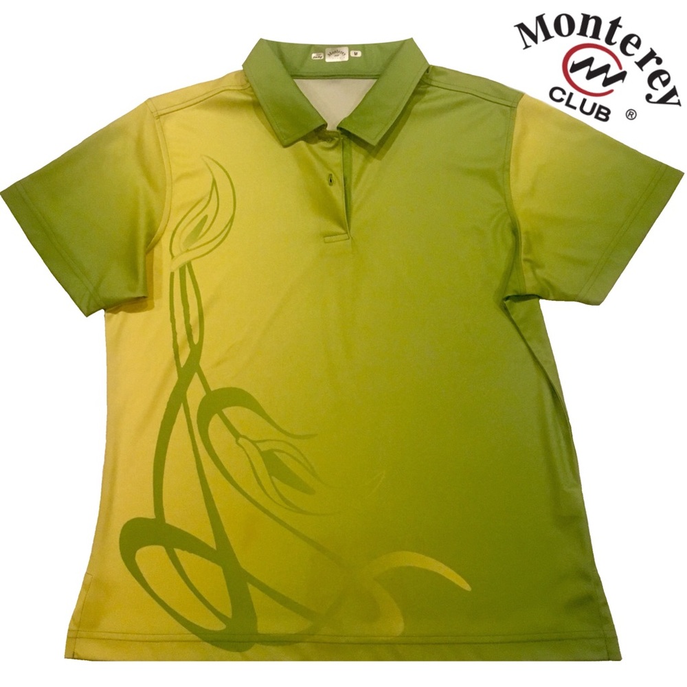 NWT Monterey Club Performance Golf Shirt Polo, Lemon/Lime Swirl, Sz Med Pristine